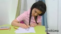Reproducir adorable co-ed estaba emocionado y peludo por su maestro de escuela mayor